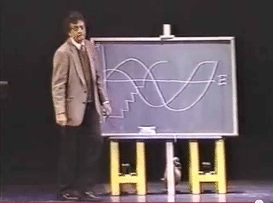 Kurt Vonnegut at his blackboard